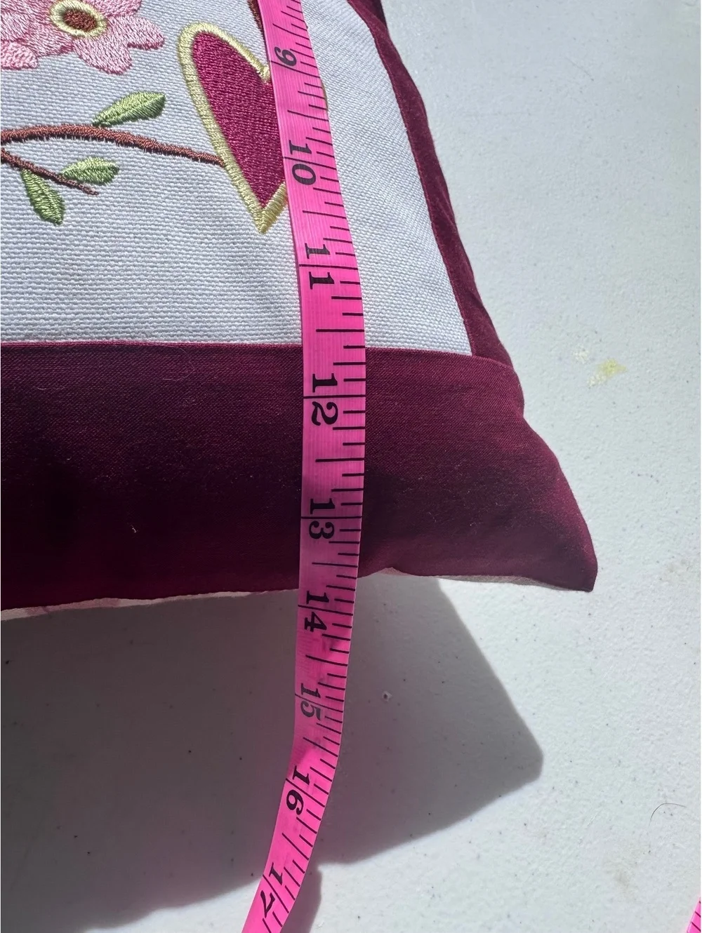 Set 2 Embroidered Garden Throw Pillows Birdhouse Gardening Tools Burgundy 13”